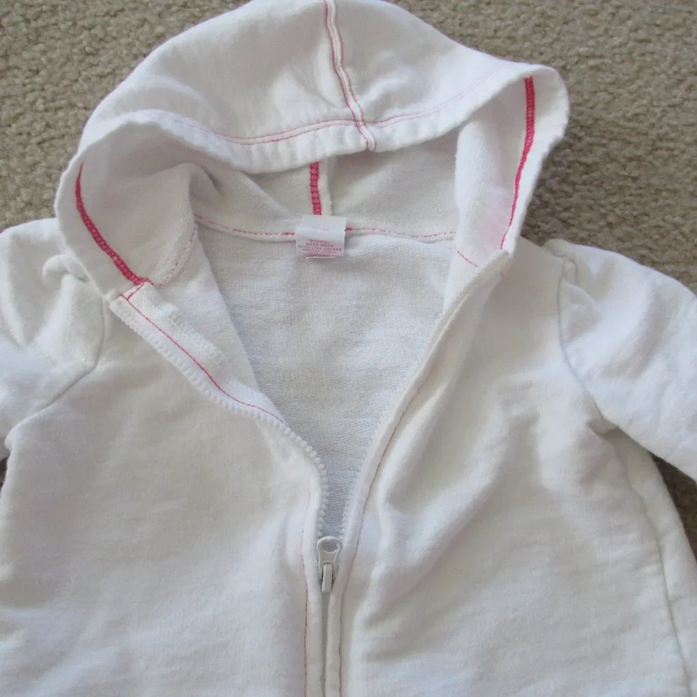 Circo Hooded Zip Up Jacket Infant Girls 3M‎ White Pink Stitch Long Sleeve Coat
